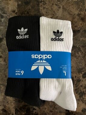 Adidas Crew Socks 6 Pack White/Black Logo Men 8-12 Women 10-13 Footcare New